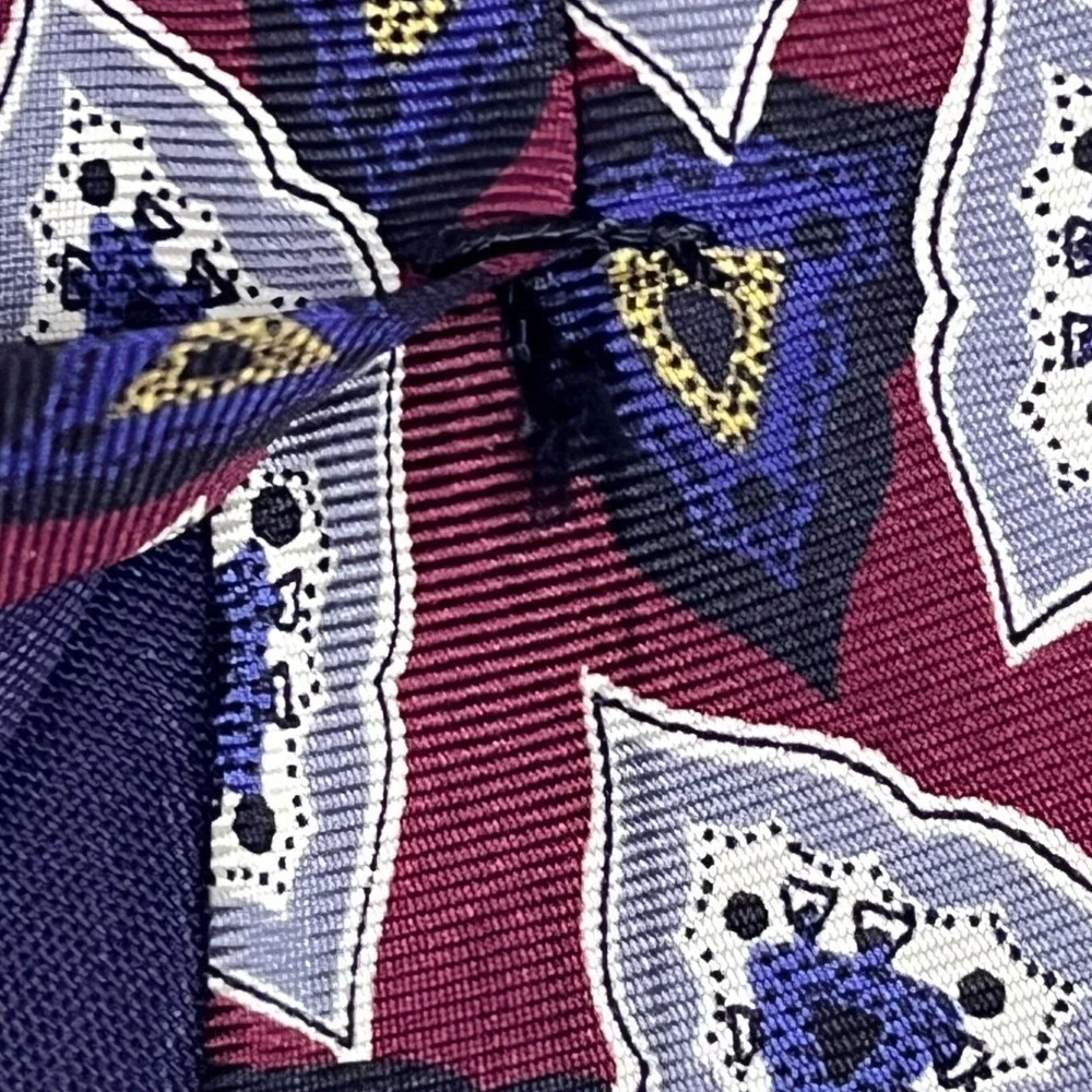 Vintage Mens Jack Wood Ltd. Silk Tie Burgundy/Navy‎ Blue/White